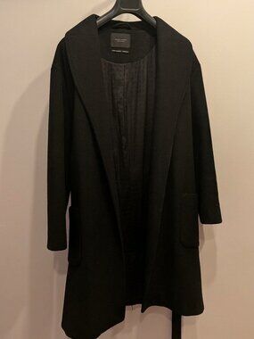 Maison Scotch (Scotch & Soda) Black Wool-Blend Belted Wrap Coat